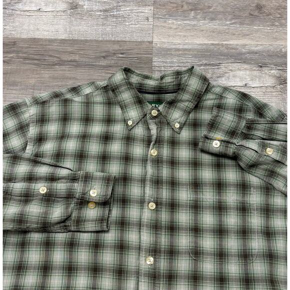 Orvis Flannel Shadow Tartan Plaid‎ Green Mens XL Slim Fit Button Shirt Preppy - Picture 1 of 9
